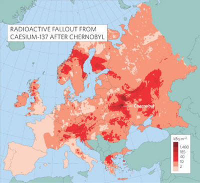 Delež prisotnosti radioaktivnega c137 na področju Evrope