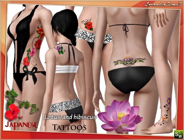 Lotus and Hibiscus Tattoos by Mirel. Download at Lorandia Sims