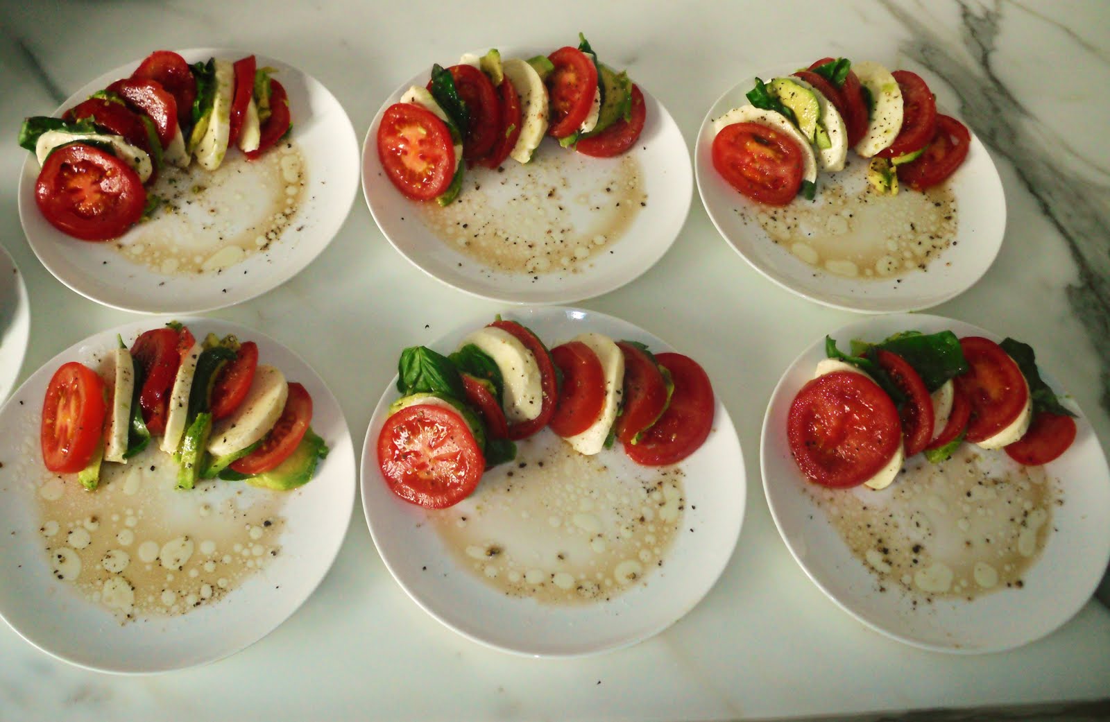 The Nanny Chef Tomato, Cucumber, Basil and Mozzarella Salad and Tomato, Advacado, Basil and