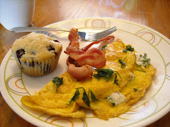 Blueberry Muffins and Cheese and Herb Omelet