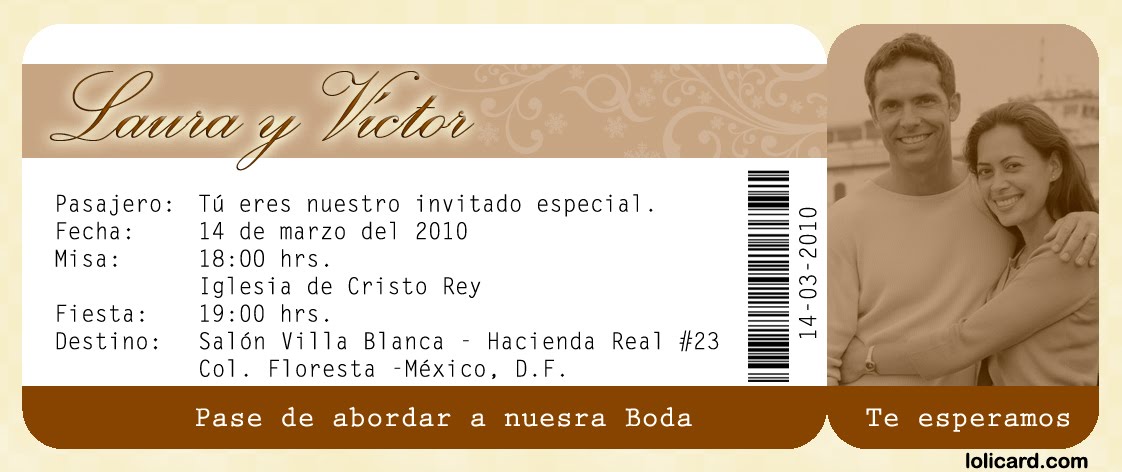 Invitación de boda tipo boleto de avión Modelo 029 Invitación de boda tipo boleto de avión Modelo 029