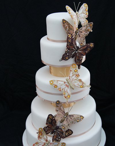 Blue butterfly wedding cake with Simple 3 tier White fondant Wedding Cake Blue butterfly wedding cake with Simple 3 tier White fondant Wedding Cake
