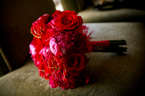Red Roses Handtied Bouquets Red Rose Wedding Bouquet with bright pink