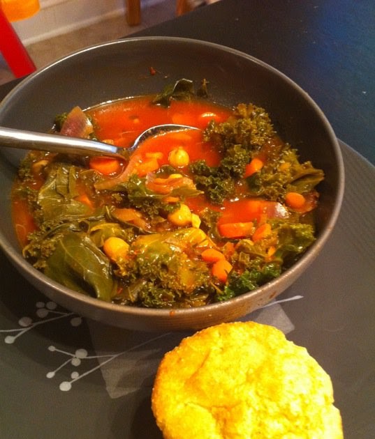 Cutie Booty Cakes Kale and Collard Green Soup with Pumpkin Cornbread
