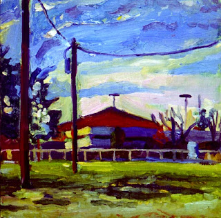 Oil painting of a scene off of S. 1st Street in Austin, TX