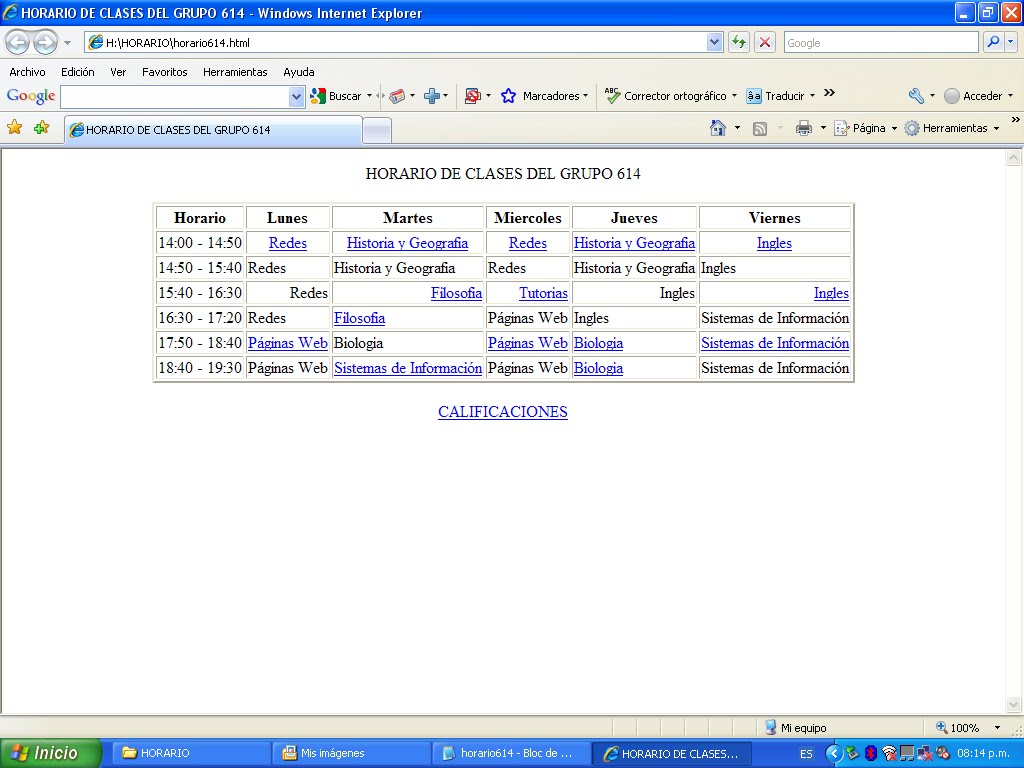 Programacion y diseño de pàginas web PRACTICA HORARIO DE CLASES