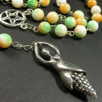 Harvest Goddess Pagan Necklace in Jade and Pewter