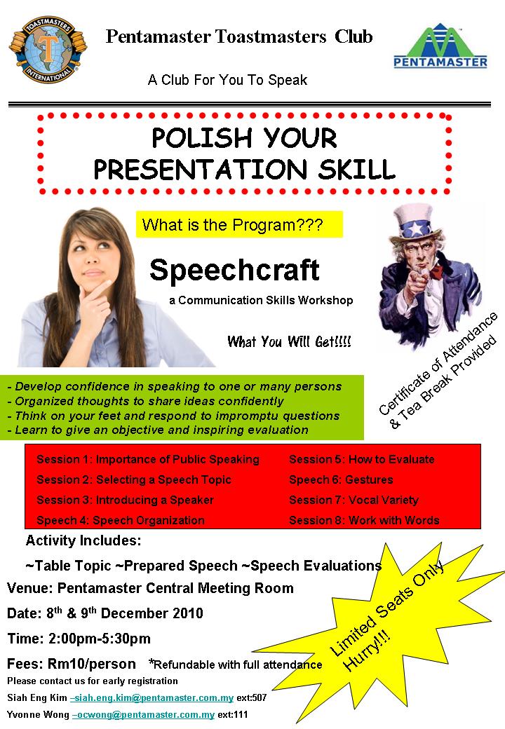 pentamaster toastmasters club speechcraft workshop 8th dec 2010 toastmasters speechcraft flyer