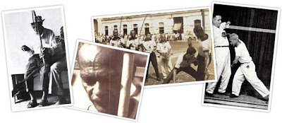 Pastinha,a capoeira e o berimbau e, na foto à direita, em embate improvável com Jorge