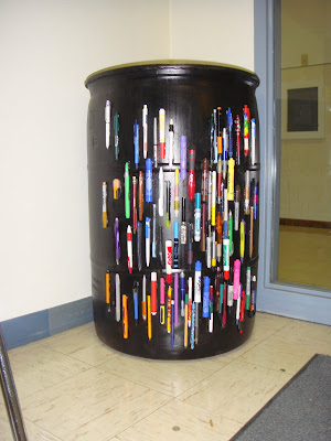 Fancy Shmancy Pen Recycling Barrel at Forestville Elementary School