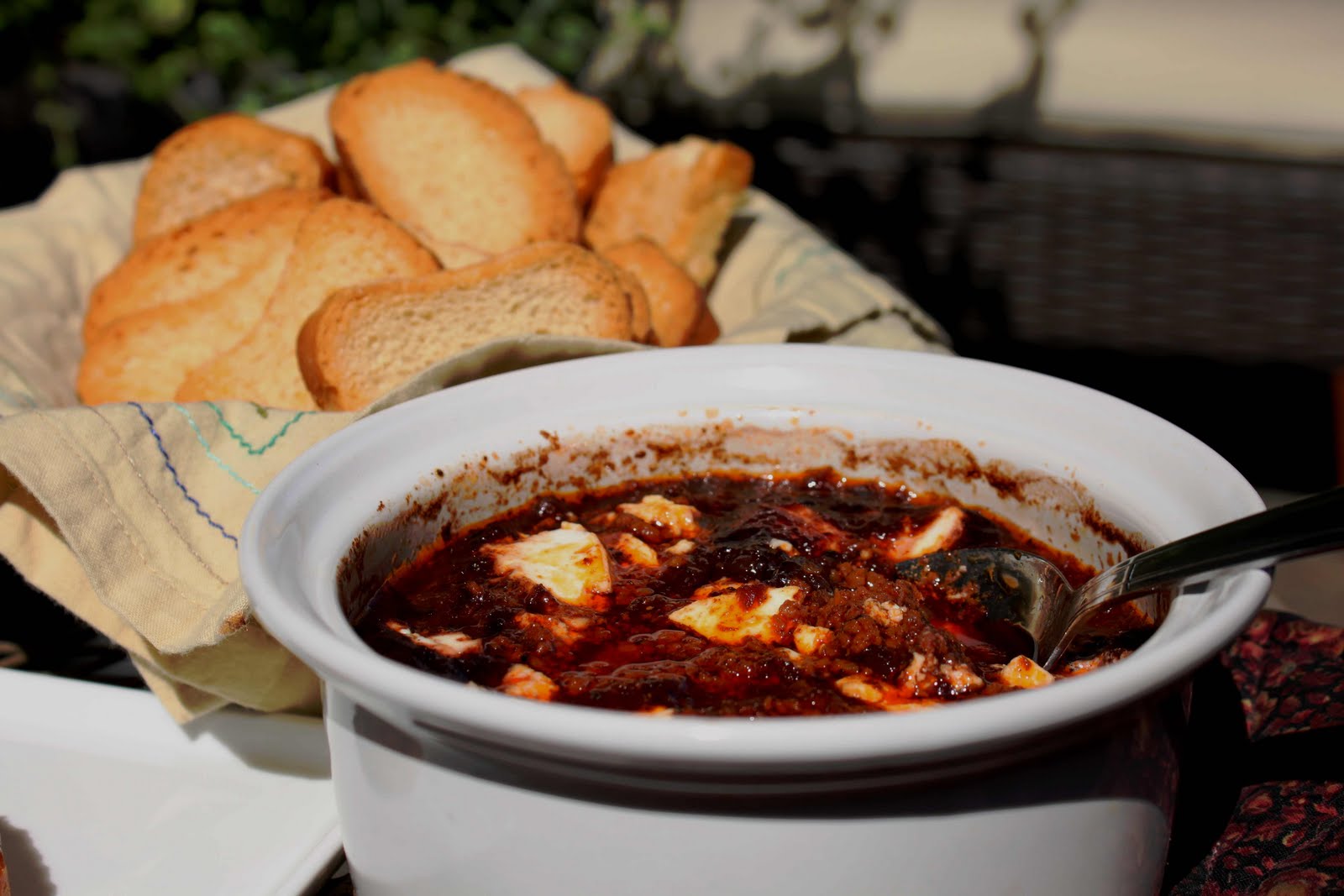 Fat and Happy Blog Goat Cheese Chorizo Wine Dip