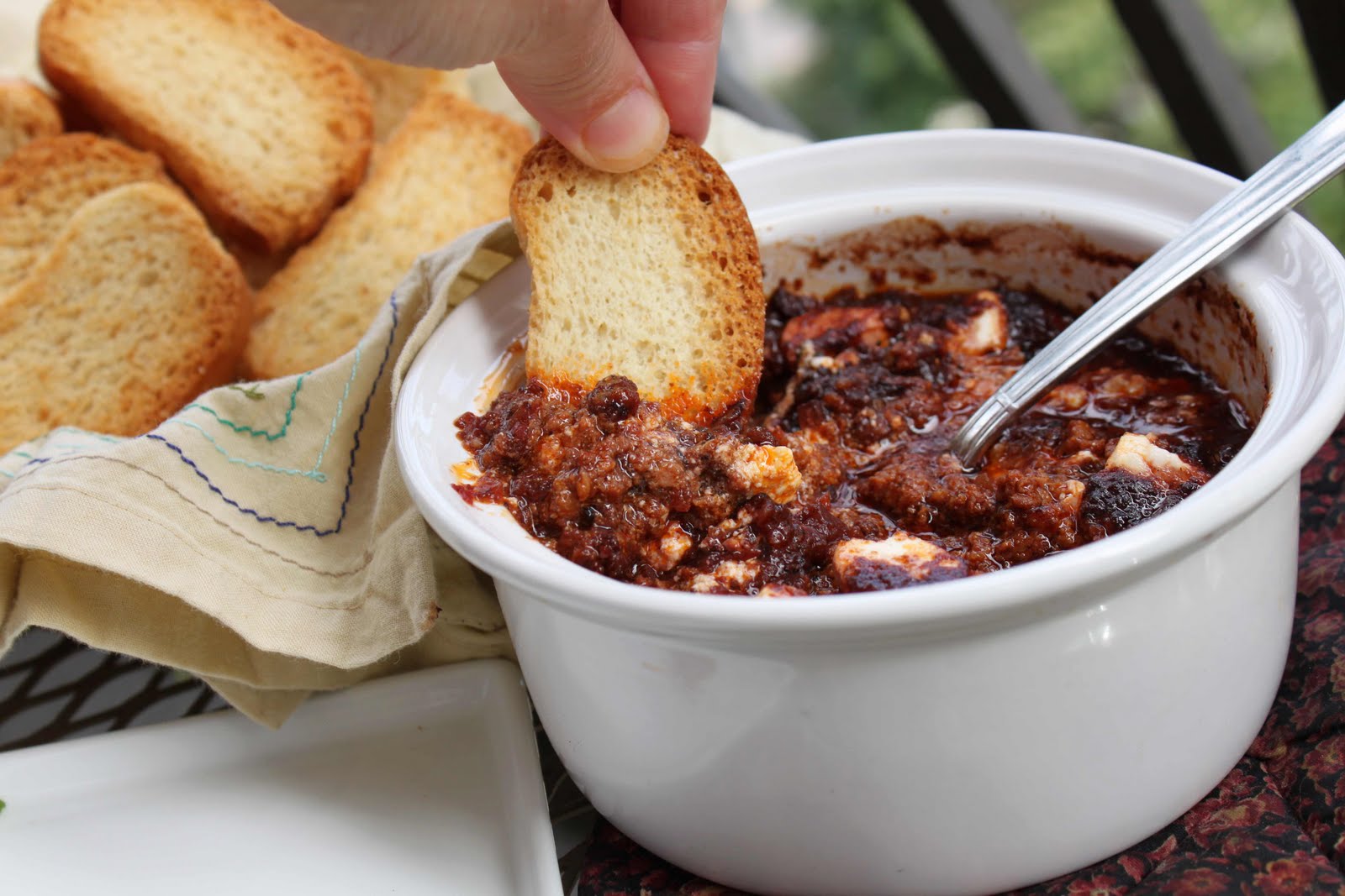 Fat and Happy Blog Goat Cheese Chorizo Wine Dip