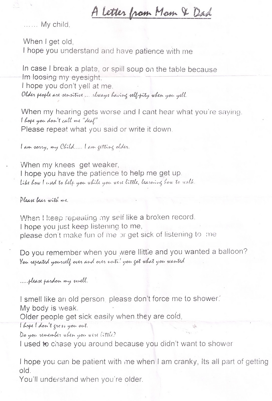 A letter from mom and dad essay picture