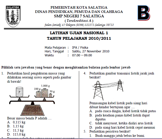 Blessed Life Soal Latihan Ujian Nasional IPA SMP 2010/2011