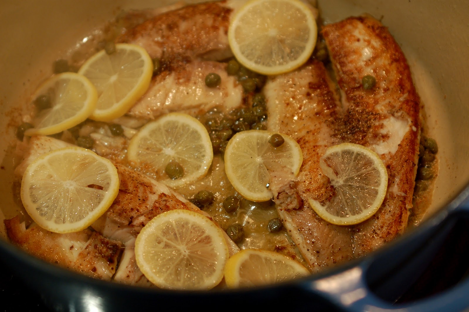 Simply Fit Mama Tilapia with a lemon and caper pan sauce, steamed