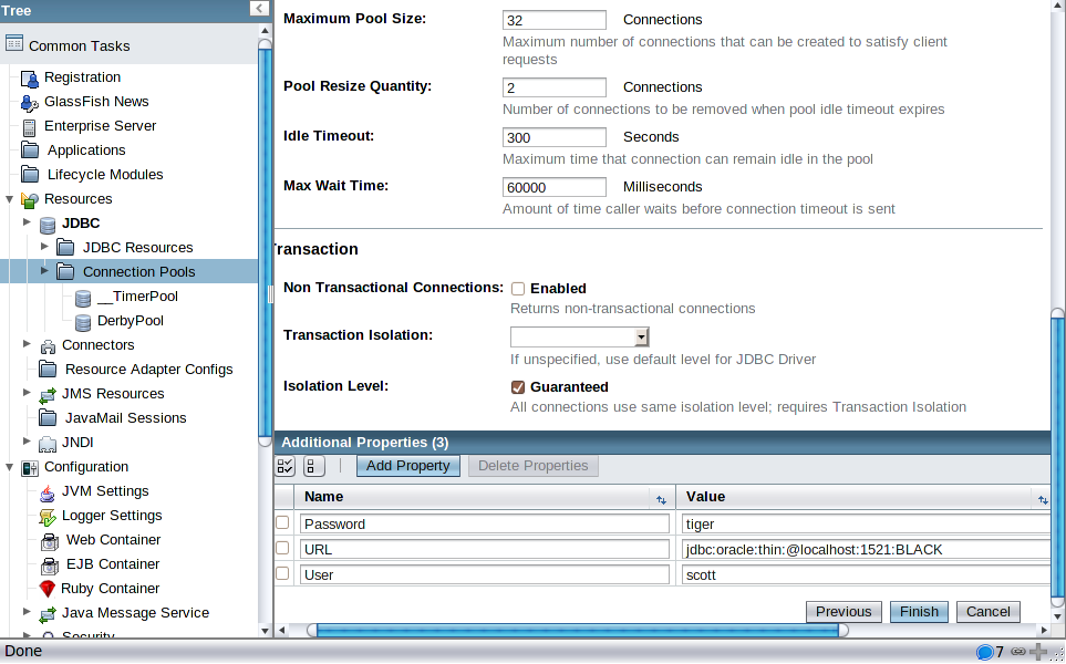Configurer un pool de connexions Oracle dans Glassfish v3 EASYTEAM