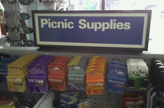 picnic supplies condom funny sign