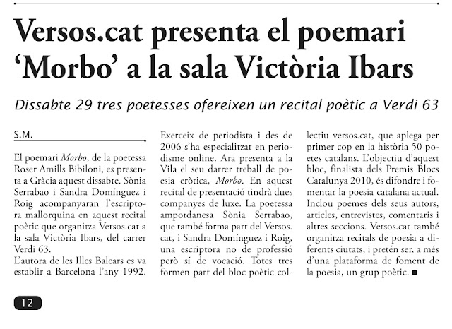 "Morbo" a l'Independent de Gràcia 1 "Morbo" a l'Independent de Gràcia - Roser Amills, escritora mallorquina