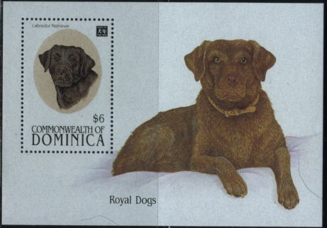 1994年ドミニカ国 英国王室の犬ラブラドール・レトリーバーの切手シート 1994年ドミニカ国 英国王室の犬ラブラドール・レトリーバーの切手シート