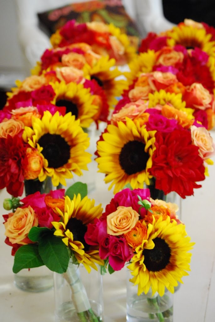 botanica Sunflowers and roses, Sunflower wedding decorations, Sunflower bridesmaid bouquet