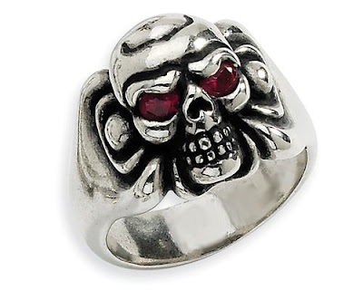 Silver Red CZ Skull Ring