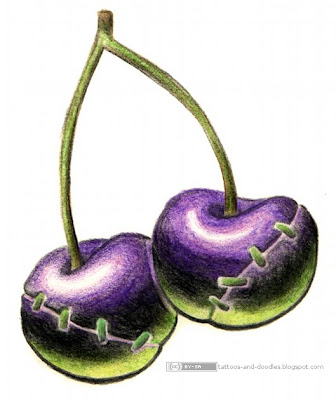 Not sure what to call that tattoo design. Zombie cherries? Undead cherries?