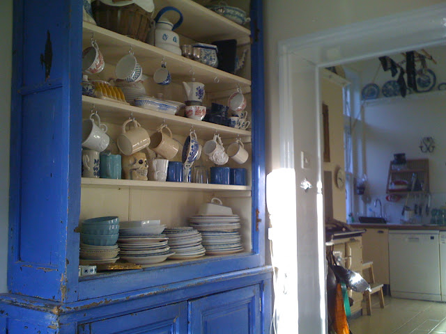 blue dresser in the pantry at the Underground Restaurant