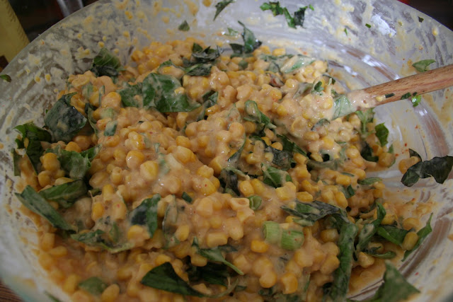 corn fritter mix, Thai Holy Basil and fresh Water chestnuts