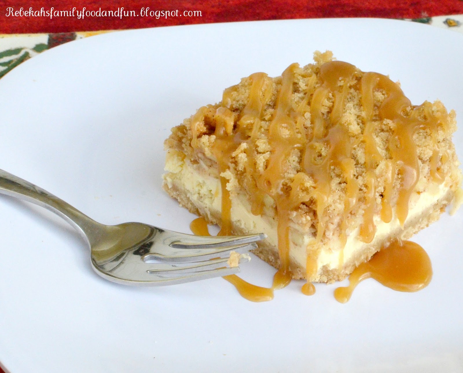 Family, Food, and Fun Caramel Apple Cheesecake Bars with Streusel Topping