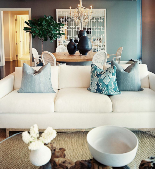 blue and brown living room with striped curtain left coast luxe june july lonny mag - Brown And Blue Living Room blue and brown living room with striped curtain left coast luxe june july lonny mag - Brown And Blue Living Room