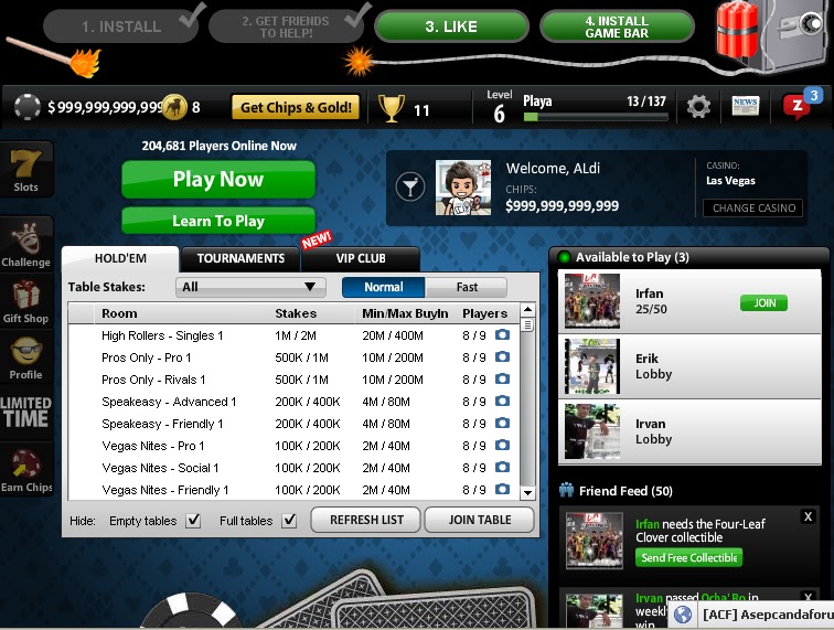 Code/cheat chip texas holdem poker di facebook