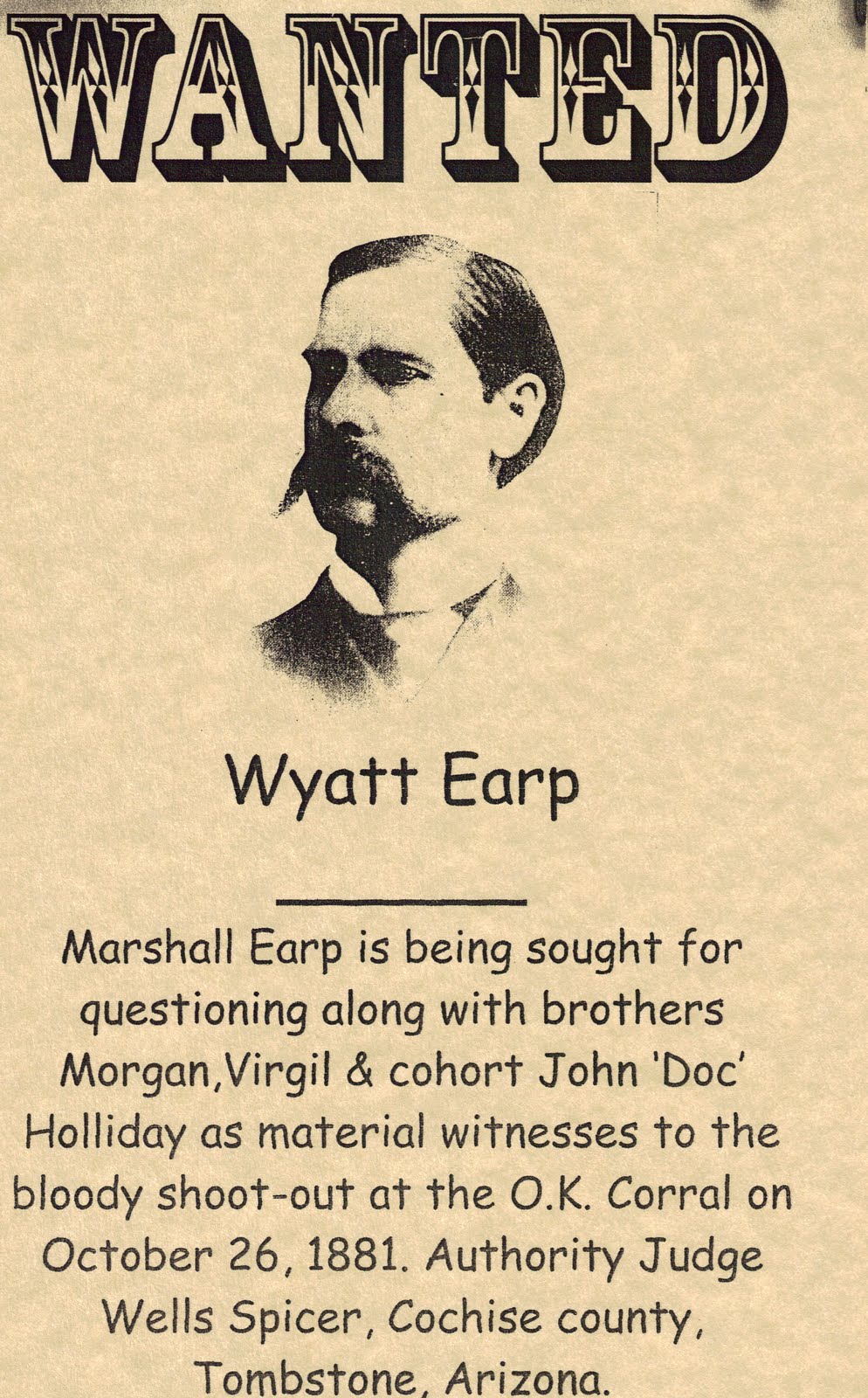 Bunkhouse Bargains: Wyatt Earp Wanted Poster