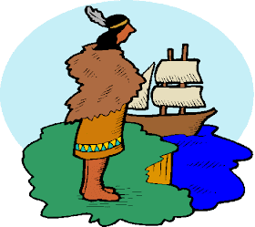 Native American clipart of colonists reaching the New World