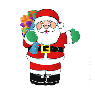 Clip Art Christmas picture of Santa and a bag of toys for all the nice kids