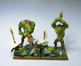 Two completed 5th edition Kroxigors from Games Workshop