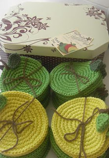Crochet Coasters Apples