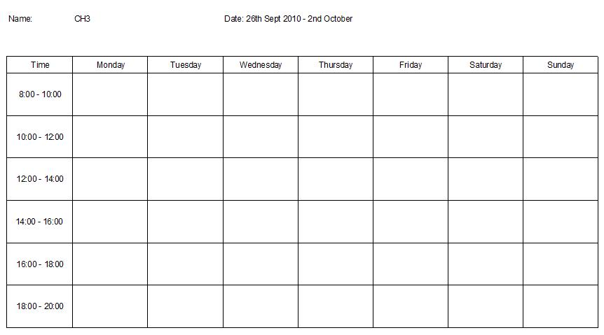 blank study timetable