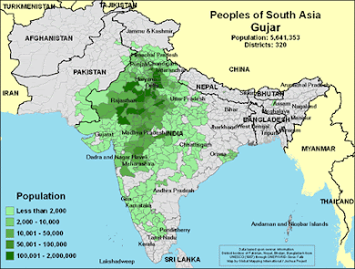 Concentration of Gujjars in India