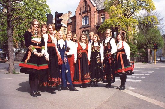 Norwegian Girls in Traditional Costumes