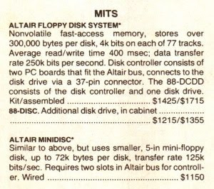 Preços das unidades de disquete da MITS, no final de 1977. Fonte: revista 1978 Electronics Experimenter's Handbook.