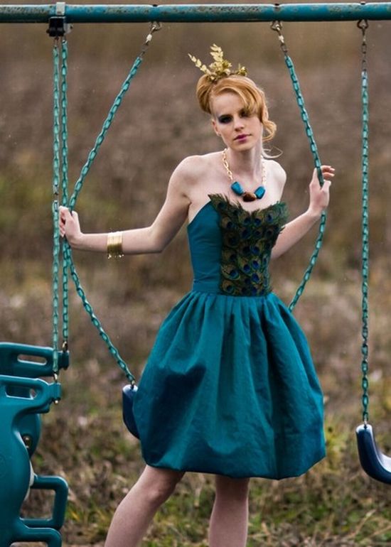 You're sure to stand out in any peacock themed wedding with this dress made