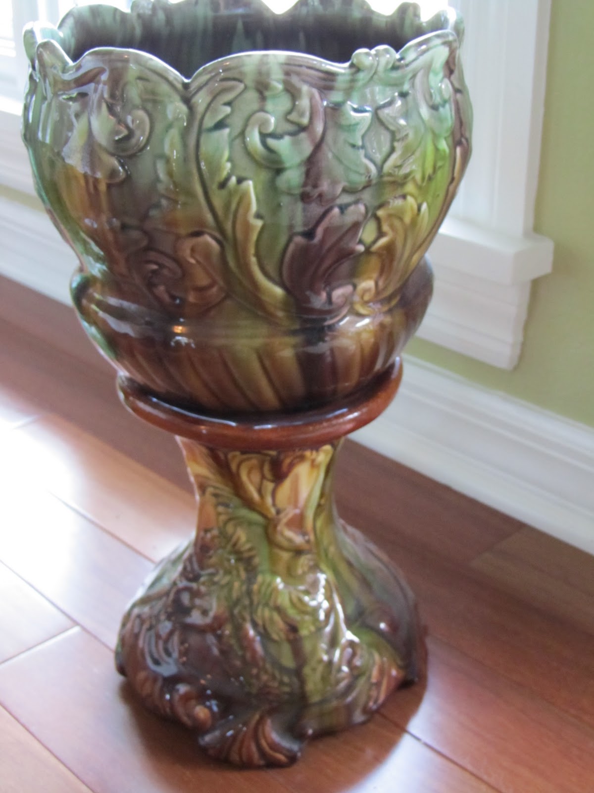 Connecting Pieces Green Stoneware PotteryJardiniere