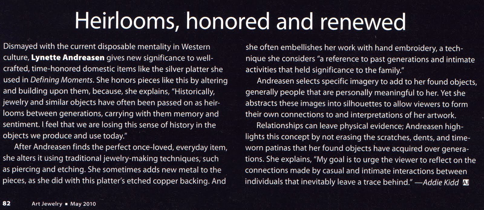 Andreasen Art Jewelry Magazine Feature