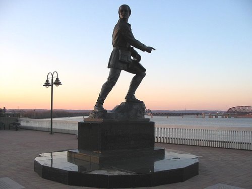 George Rogers Clark still keeps watch over the river.