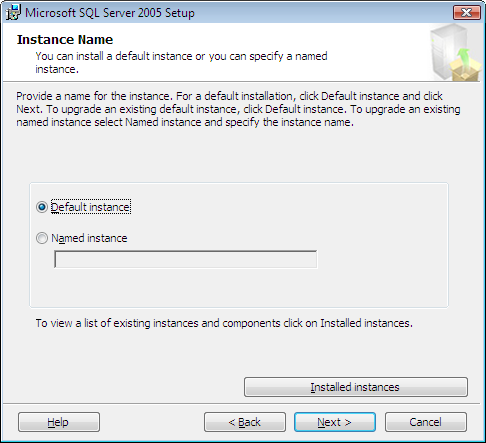 SQL Server Instance Selection Setup Screen