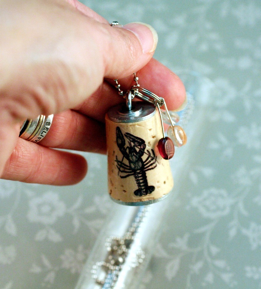 2 Rock Lobsters Wine Cork Keychains