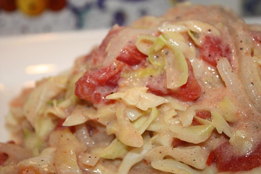 Vegan Epicurean Cabbage “Pasta” with Creamy Tomato Sauce