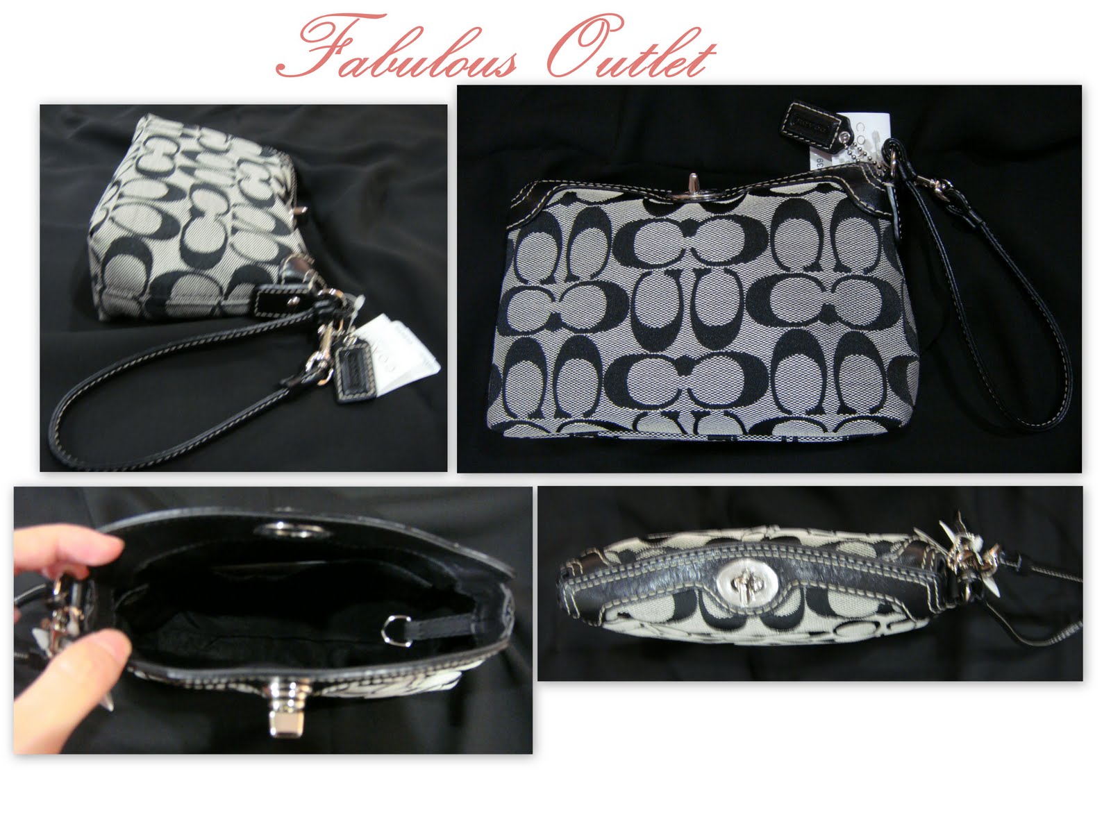 Fabulous Outlet Coach Signature Turnlock Wristlet (Black/White)