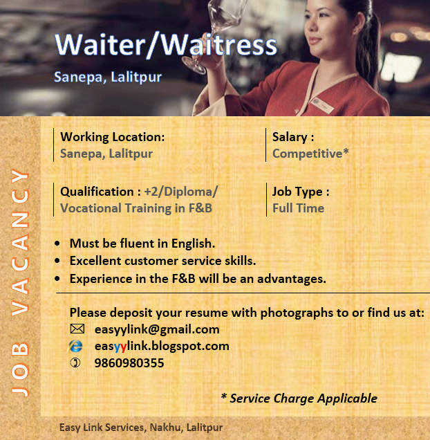 Job Waiter/Waitress EasyLink No. 9841829800