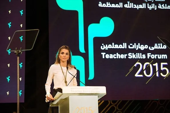 Queen Rania of Jordan attended the 2nd Teacher Skills Forum held at the King Hussein bin Talal Convention Center at the Dead Sea in southern Jordan